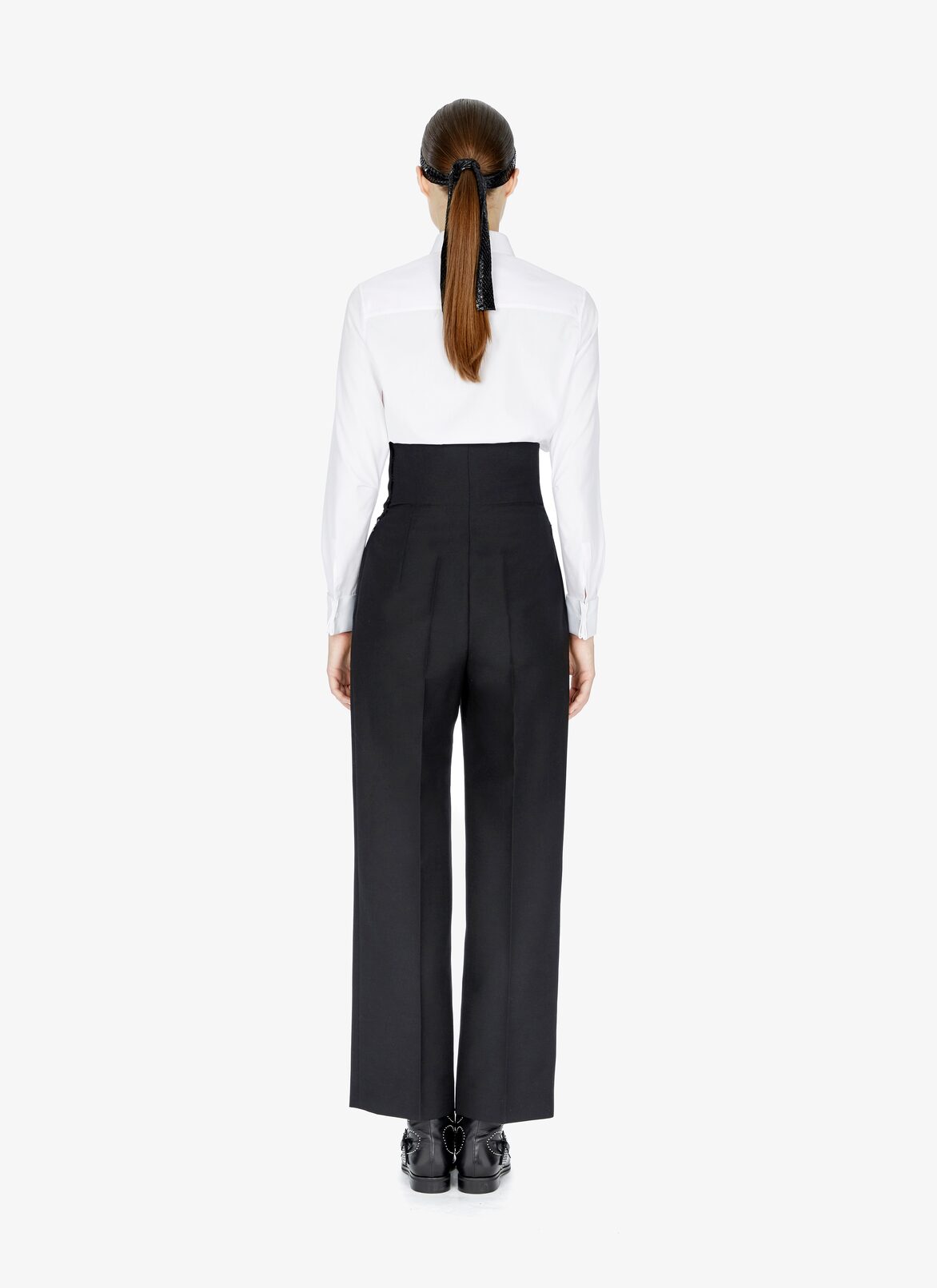 High-Rise Wool-Blend Dress Pant  ALAÏA BLACK HIGH-RISE WOOL-BLEND DRESS PANT